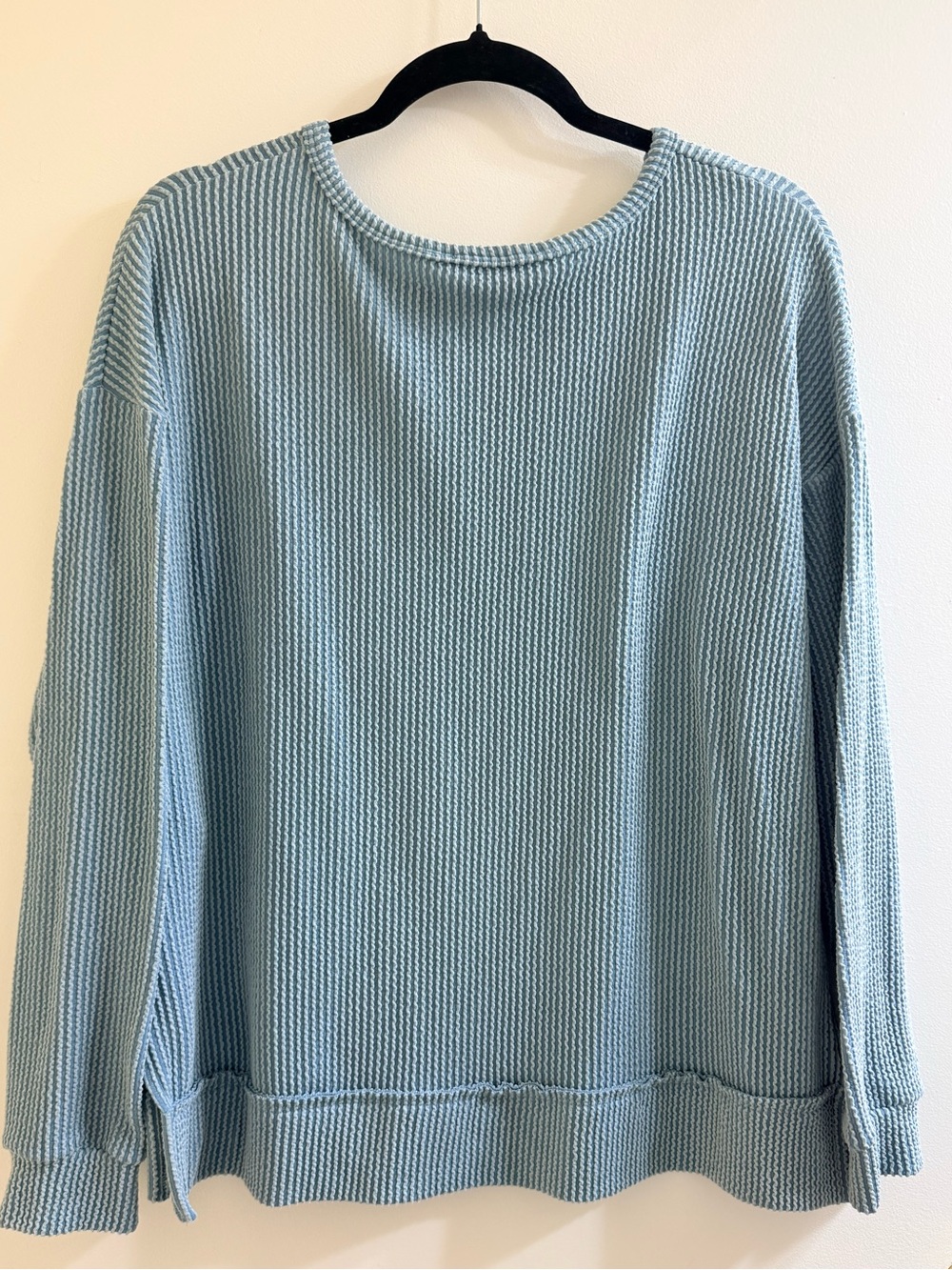 Jolie Waffle Knit Oversized Pullover Top Blue Size Small V neck - Picture 4 of 11